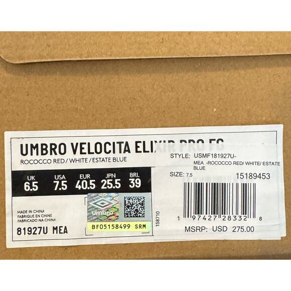 Umbro Velocita Elixir Pro FG Soccer Cleats Red Blue Men’s 7.5 New $275 MSRP - Picture 6 of 6